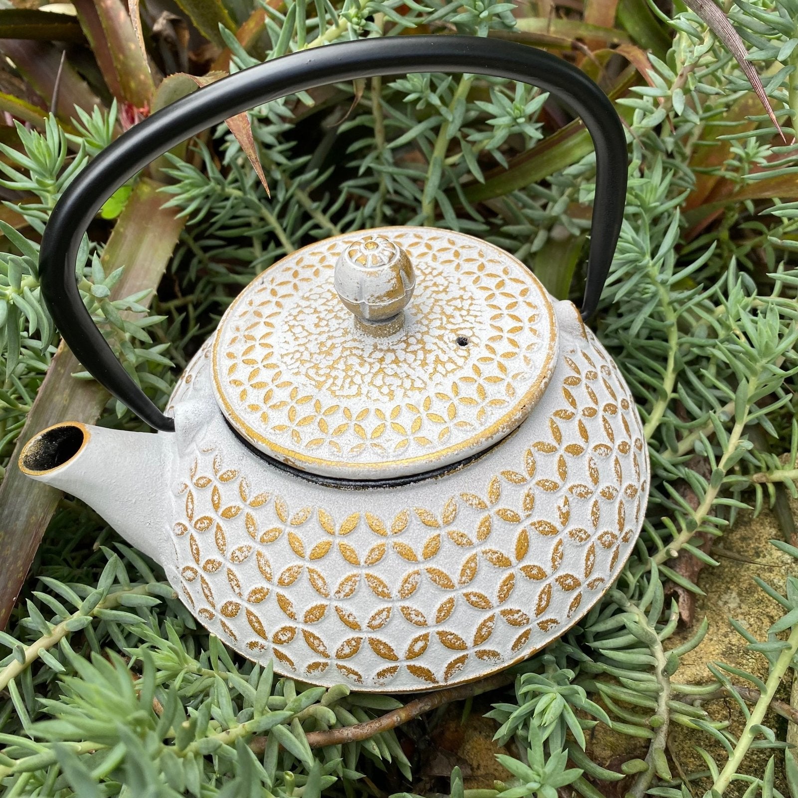 White & Gold Cast Iron Tea Pot (800ml) - The Deli